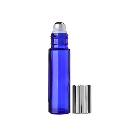 10 ml Blue Roll On Bottle With Steel Ball & Silver Cap
