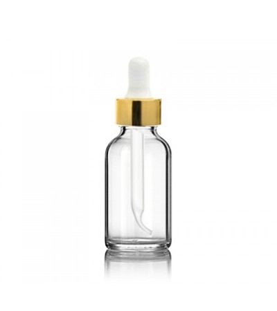 1 Oz Clear Glass Bottle With Gold & White Dropper