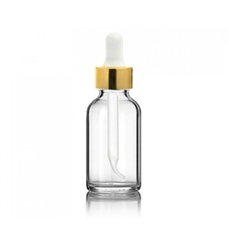 1 Oz Clear Glass Bottle With Gold & White Dropper