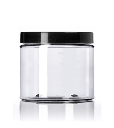 16 Oz Clear PET Jar With Black Cap