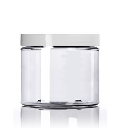 16 Oz Clear PET Jar With White Cap