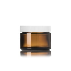 1 Oz Amber Glass Jar With White Ribbed Cap