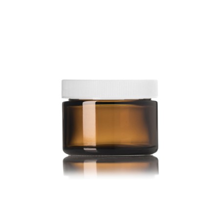 1 Oz Amber Glass Jar With White Ribbed Cap
