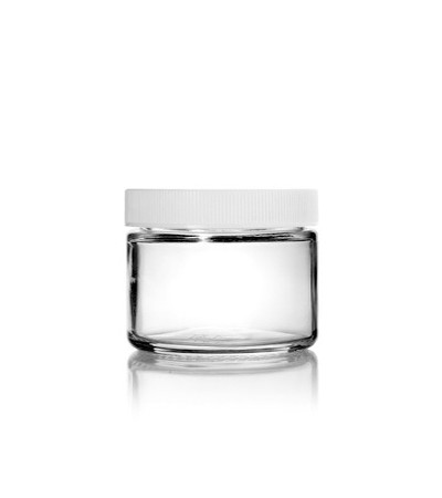 1 Oz Clear Glass Jar With White Ribbed Cap