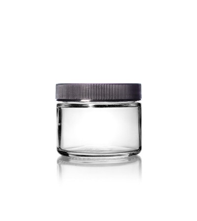 1 Oz Clear Glass Jar With Black Ribbed Cap