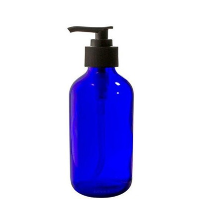 4 Oz Blue Glass Bottle With Black Lotion Pump
