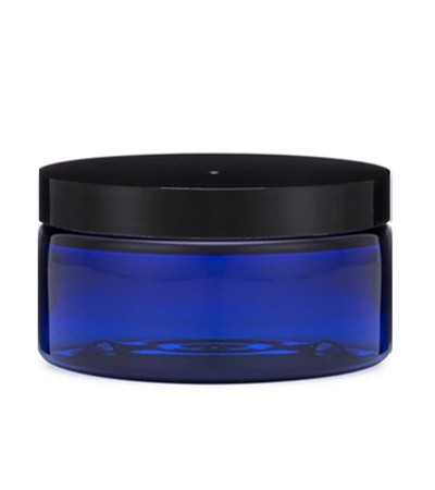 8 Oz Blue PET Heavy Wall Jar With Black Cap