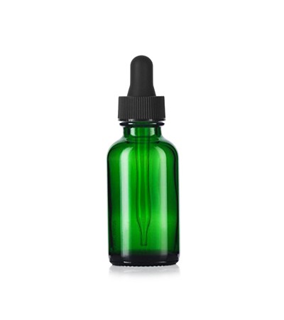 1 Oz Green Glass Boston Bottle With Black Dropper