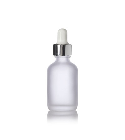 1 Oz Frosted Glass Bottle With Silver & White Dropper