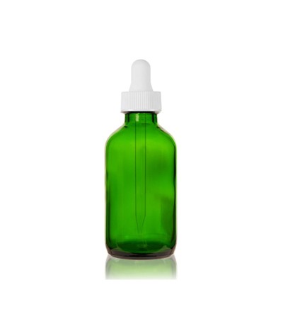2 Oz Green Glass Boston Bottle With White Dropper
