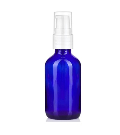 2 Oz Blue Glass Bottle With White Treatment Pump
