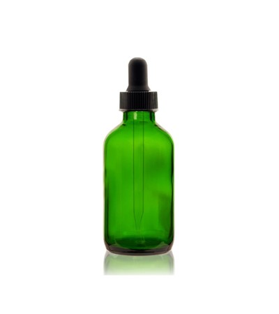 2 Oz Green Glass Boston Bottle With Black Dropper