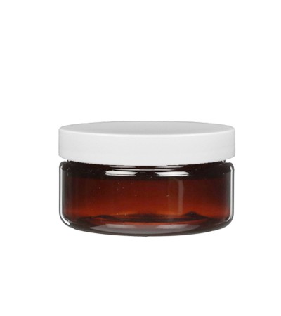 2 OZ Amber Heavy Wall Jar With White Cap