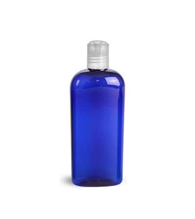 4 Oz Blue PET Oval Bottle With Natural Disc Top