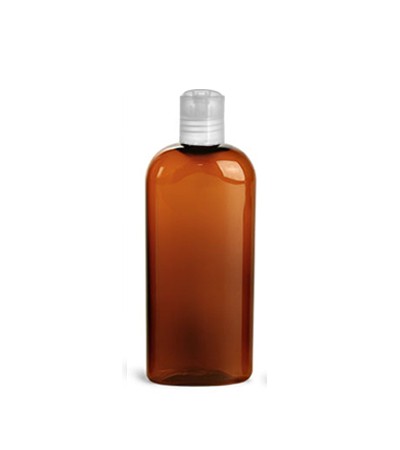 4 Oz Amber PET Oval Bottle With White Lock Top