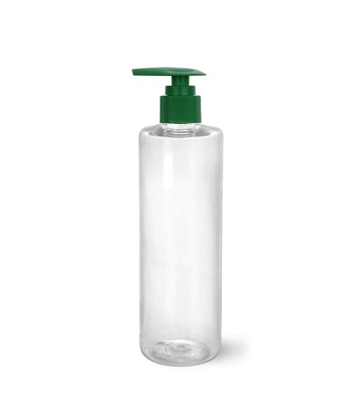 8 Oz PET Cylinder Bottle With Green Lotion Pump