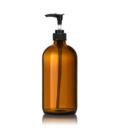16 Oz Amber Glass Bottle With Black Lotion Pump