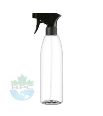 16 Oz Clear PET Bottle With Black Sprayer