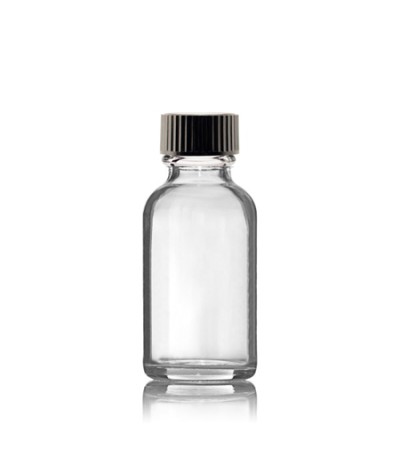 1 Oz Clear Glass Bottle With Black Cap