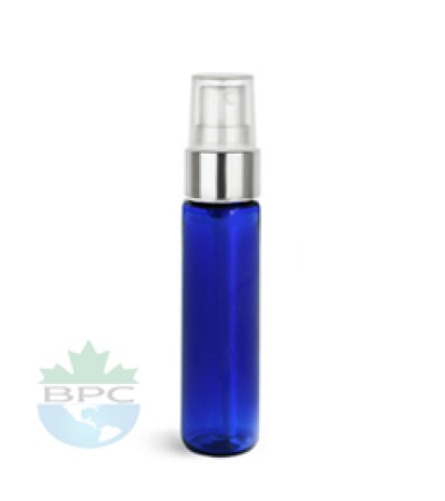 1 Oz Blue PET Bottle With Silver Sprayer