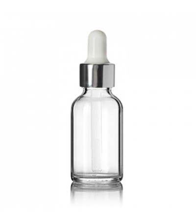 1 Oz Clear Glass Bottle With Silver & White Dropper