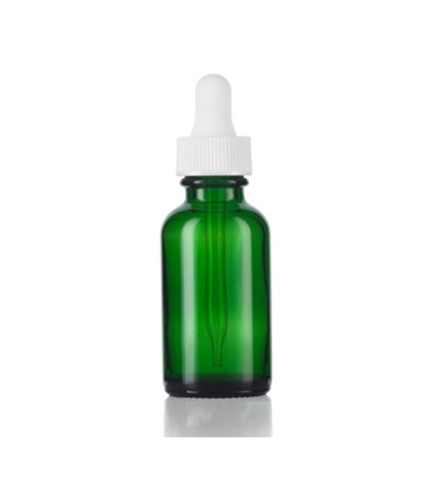 1 Oz Green Glass Boston Bottle With White Dropper
