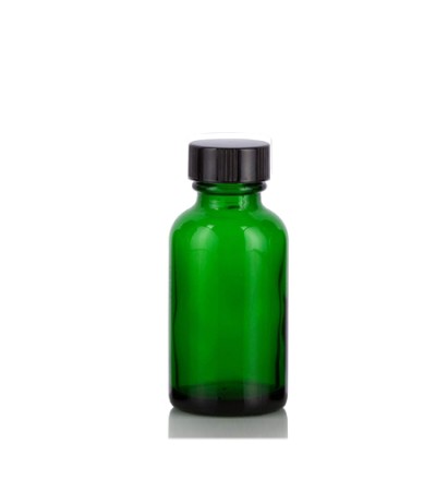 1 Oz Boston Green Glass Bottle With Black Cap