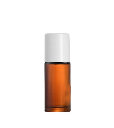1 Oz Amber Glass Roll On Bottle With White Cap