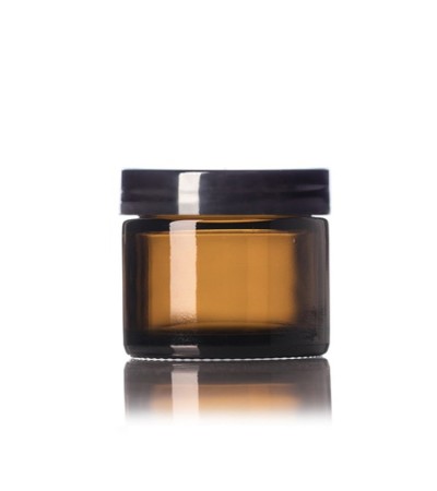 2 Oz Amber Glass Jar With Black Smooth Lined Cap