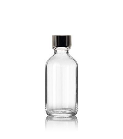 2 Oz Boston Clear Glass Bottle With Black Cap