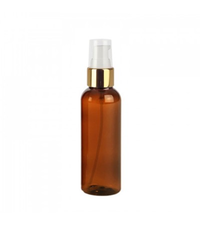 2 Oz Amber PET Bottle With Gold Treatment Pump