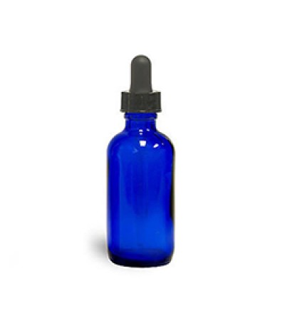 1 Oz Blue Glass Round Bottle With Black Dropper