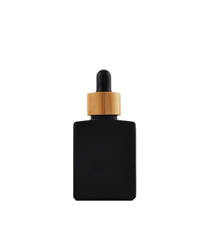 30 ml Black Glass Rectangle Bottle With Black Bamboo Dropper