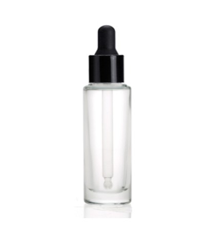 1 Oz Cylinder Glass Bottle With Black Serum Dropper