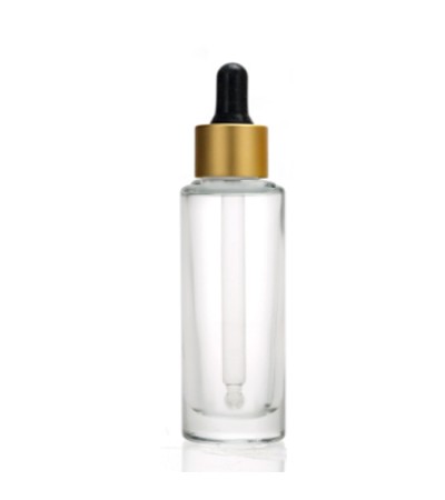 1 Oz Cylinder Glass Bottle With Gold Black Serum Dropper