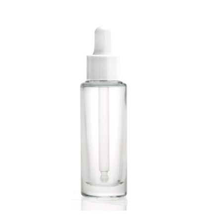 1 Oz Cylinder Glass Bottle With White Serum Dropper