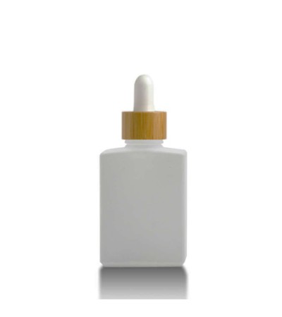 30 ml Rectangle Glass Bottle White With Bamboo Dropper