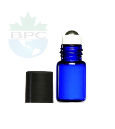 3 ml Blue Glass  Roll On Vial With Black Cap