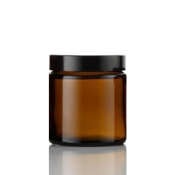 4 Oz Amber Glass Jar With Black Smooth Lined Cap
