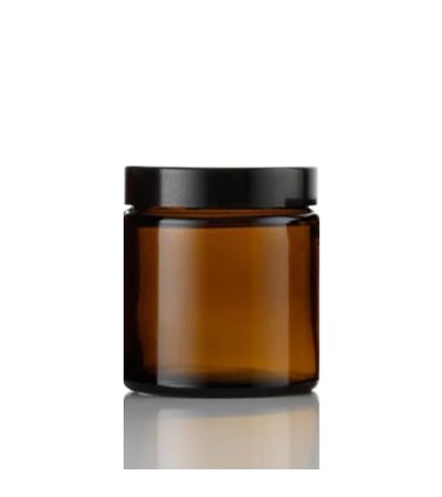 4 Oz Amber Glass Jar With Black Smooth Lined Cap