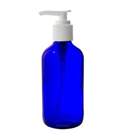 4 Oz Blue Glass Bottle With White Lotion Pump