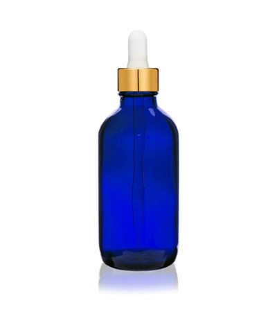4 Oz Blue Glass Bottle With Gold White Dropper