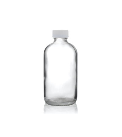 4 Oz Clear Glass Boston With White Robbed Cap