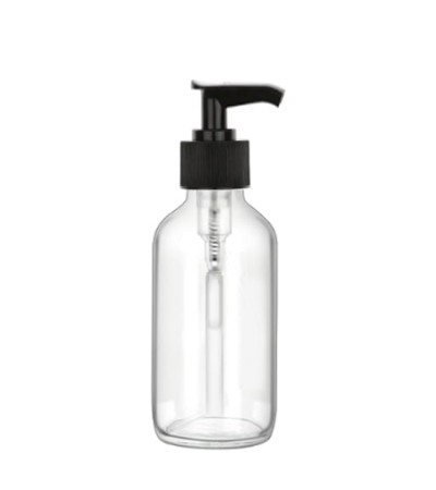 4 Oz Clear Glass Bottle With Black Lotion Pump