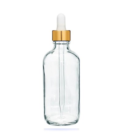 4 Oz Clear Glass Bottle With Gold White Dropper