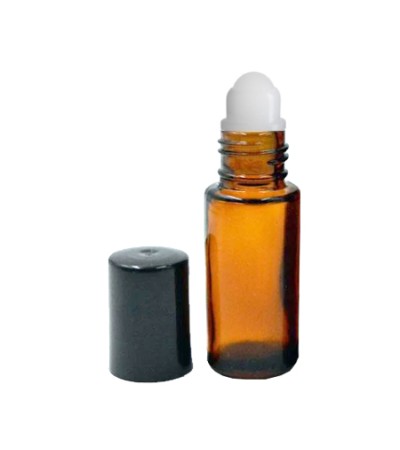 5ml Amber Plain Roll On Glass Bottle With Black Cap