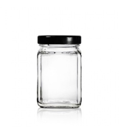 8 Oz Clear Glass Square Jar With Black Metal Lug Cap