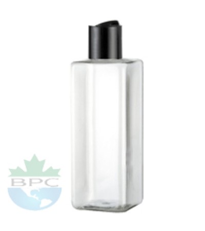 8 Oz Square PET Bottle With Black Disc Top Cap