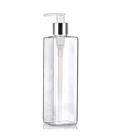 8 Oz Square PET Bottle With White Silver Pump 